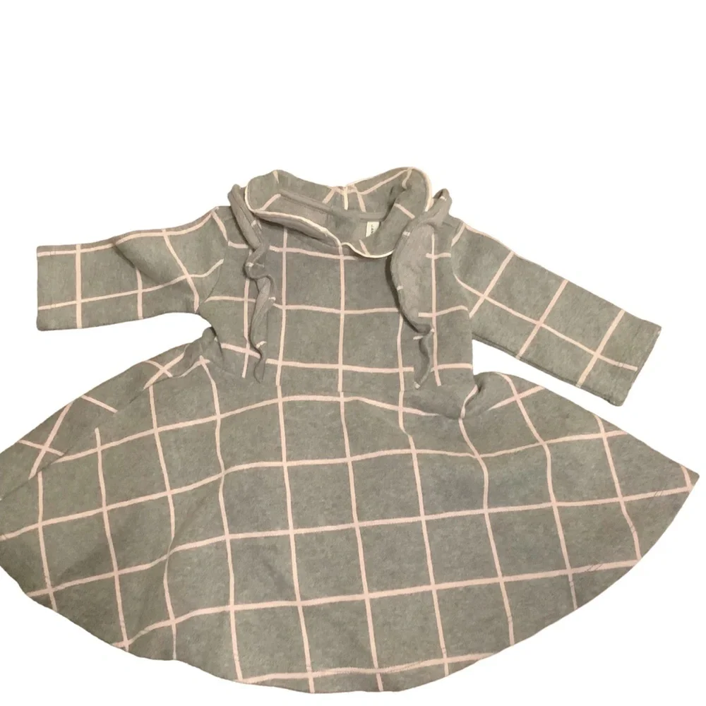 Janie & Jack Grey Windowpane Knit Dress – 6–12 Months